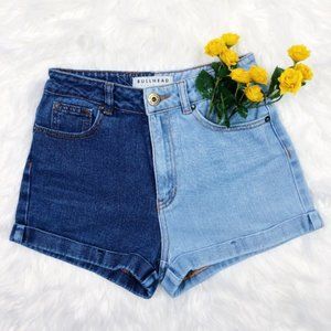 [BULLHEAD] Two Tone High Waist Mom Shorts